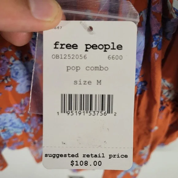 Free People Dress Women's Size M Floral Ruffle Long Sleeve Mini Orange Boho NWT - Picture 7 of 10